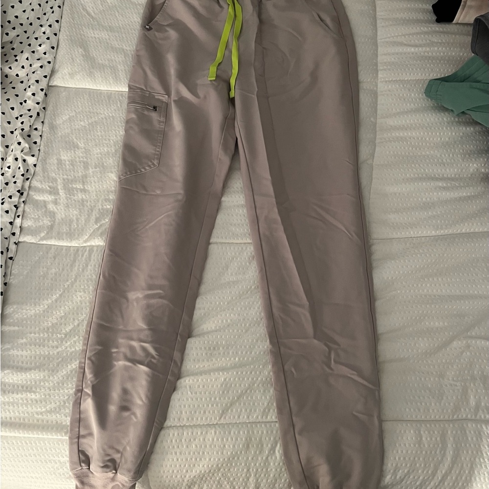 Gray Jogger scrub Pants with Neon Drawstring